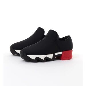Black Slip-On Sneakers with Red Heel box #118
